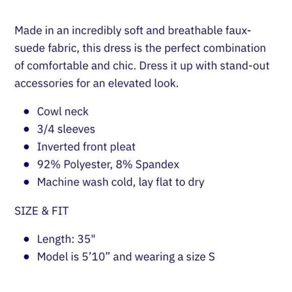 TYLER BOE | NEW Kim Faux Suede Cowl Neck 3/4 Sleeve Pocket Dress Women’s Size S - Picture 6 of 6